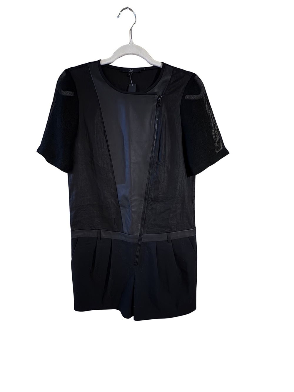 Tibi NWT Leather Panel Romper Black Designer Size 0